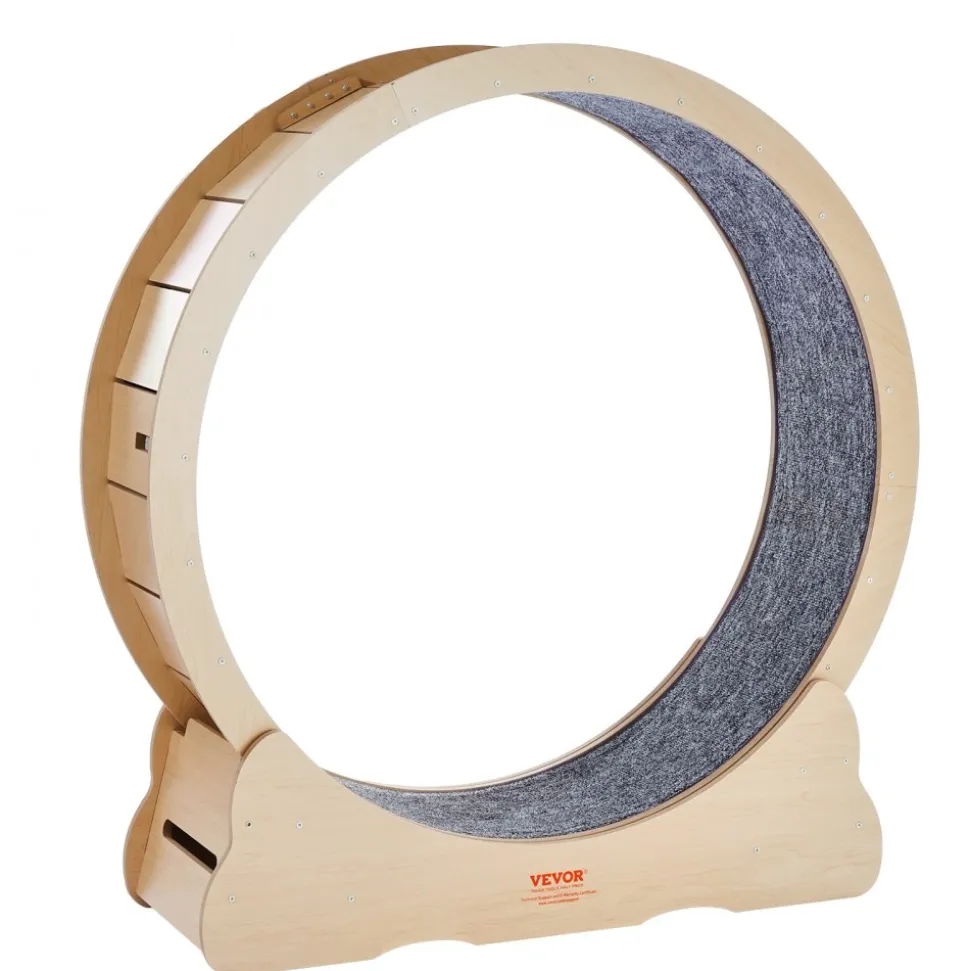 VEVOR Wooden Cat Exercise Wheel, 43.3" Large Cat Treadmill Wheel for Indoor Cats, Cat Running Wheel with Detachable Carpet & Cat Teaser for Running/Walking/Training, Suitable for Most Cats Yellow