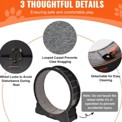 VEVOR Wooden Cat Exercise Wheel, 43.3" Large Cat Treadmill Wheel for Indoor Cats, Cat Running Wheel with Detachable Carpet & Cat Teaser for Running/Walking/Training, Suitable for Most Cats Black
