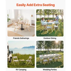 VEVOR Wooden Folding Chairs with Cushion, Set of 4, Portable Foldable Cushion Chair with Wooden Frame, Modern Padded Dining Chair for Kitchen, Office, Wedding, Party, Dining Room, Easy Assembly, Beige