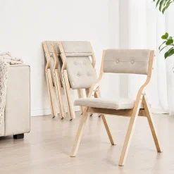 VEVOR Wooden Folding Chairs with Cushion, Set of 4, Portable Foldable Cushion Chair with Wooden Frame, Modern Padded Dining Chair for Kitchen, Office, Wedding, Party, Dining Room, Easy Assembly, White