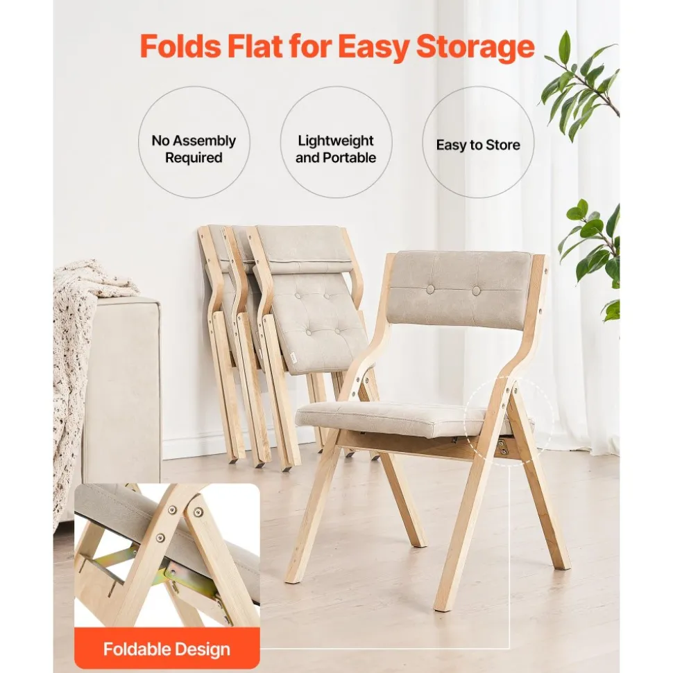 VEVOR Wooden Folding Chairs with Cushion, Set of 4, Portable Foldable Cushion Chair with Wooden Frame, Modern Padded Dining Chair for Kitchen, Office, Wedding, Party, Dining Room, Easy Assembly, White