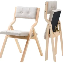 VEVOR Wooden Folding Chairs with Cushion, Set of 4, Portable Foldable Cushion Chair with Wooden Frame, Modern Padded Dining Chair for Kitchen, Office, Wedding, Party, Dining Room, Easy Assembly, White