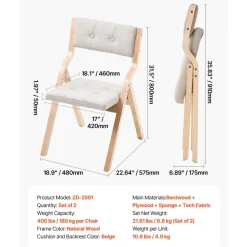 VEVOR Wooden Folding Chairs with Cushion, Set of 4, Portable Foldable Cushion Chair with Wooden Frame, Modern Padded Dining Chair for Kitchen, Office, Wedding, Party, Dining Room, Easy Assembly, White