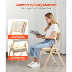 VEVOR Wooden Folding Chairs with Cushion, Set of 4, Portable Foldable Cushion Chair with Wooden Frame, Modern Padded Dining Chair for Kitchen, Office, Wedding, Party, Dining Room, Easy Assembly, White