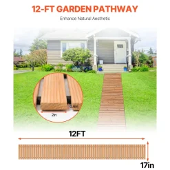 VEVOR Wooden Garden Pathway, 12 ft L x 17 in W, Non-Slip Straight Garden Walkway, Roll Out Cedar Outdoor Walkway Path with Wire Rope Connection, Decorative Garden Paver for Backyard Wedding Party