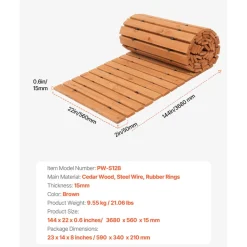 VEVOR Wooden Garden Pathway, 12 ft L x 22 in W, Non-Slip Straight Garden Walkway, Roll Out Cedar Outdoor Walkway Path with Wire Rope Connection, Decorative Garden Paver for Backyard Wedding Party