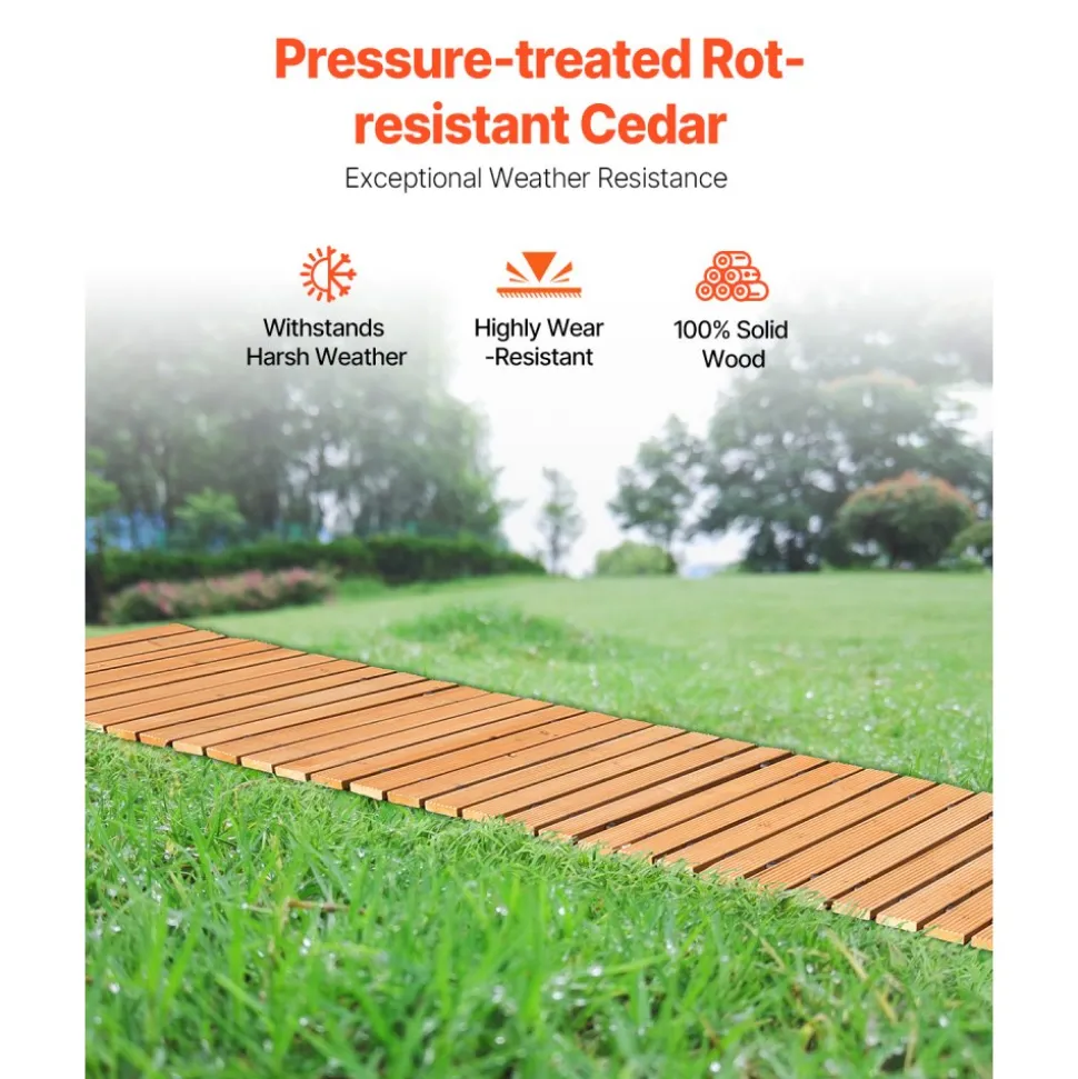 VEVOR Wooden Garden Pathway, 24 ft L x 17 in W, Non-Slip Straight Garden Walkway, Roll Out Cedar Outdoor Walkway Path with Wire Rope Connection, Decorative Garden Paver for Backyard Wedding Party