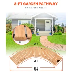 VEVOR Wooden Garden Pathway, 8 ft x 17 in, Non-Slip Curved Garden Walkway, Roll Out Cedar Outdoor Walkway Path with Wire Rope Connection, Decorative Lawn Paver for Backyard Boardwalk Wedding Party