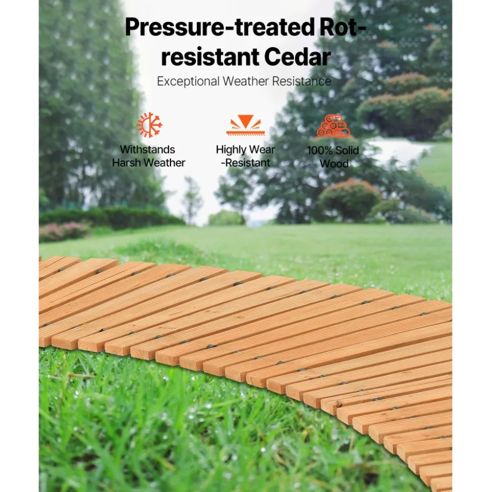 VEVOR Wooden Garden Pathway, 8 ft x 17 in, Non-Slip Curved Garden Walkway, Roll Out Cedar Outdoor Walkway Path with Wire Rope Connection, Decorative Lawn Paver for Backyard Boardwalk Wedding Party