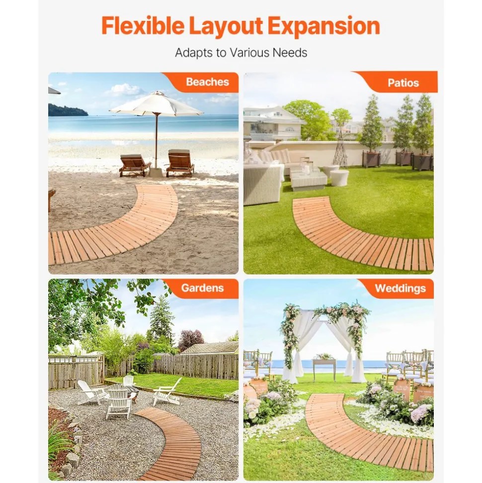 VEVOR Wooden Garden Pathway, 8 ft x 17 in, Non-Slip Curved Garden Walkway, Roll Out Cedar Outdoor Walkway Path with Wire Rope Connection, Decorative Lawn Paver for Backyard Boardwalk Wedding Party