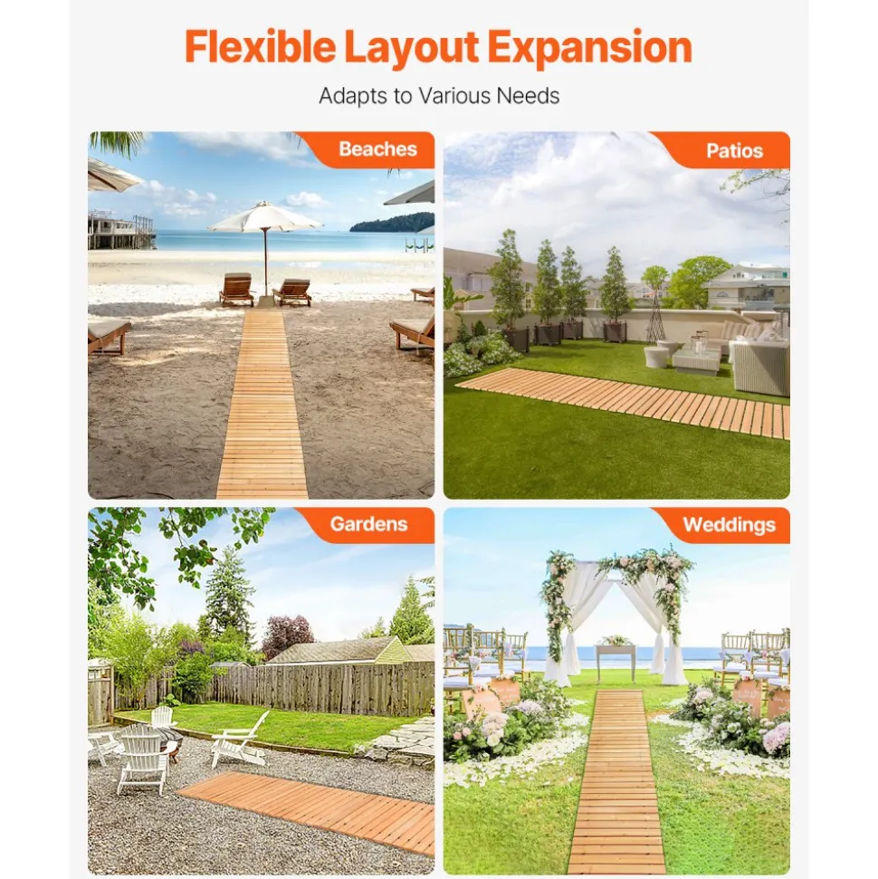 VEVOR Wooden Garden Pathway, 8 ft L x 17 in W, Non-Slip Straight Garden Walkway, Roll Out Cedar Outdoor Walkway Path with Wire Rope Connection, Decorative Garden Paver for Backyard Wedding Party