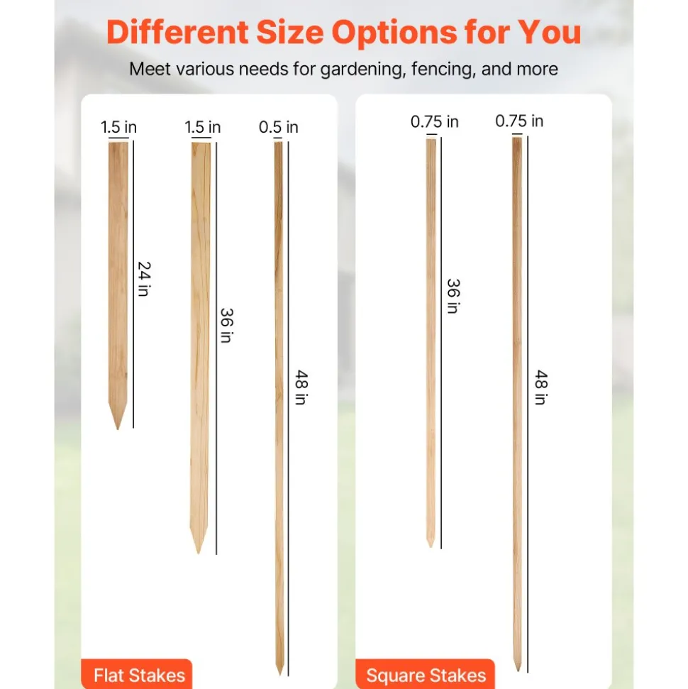 VEVOR Wooden Garden Stakes, 25 Pcs 36x0.75x0.75 in Survey Grading Stakes, Garden Ground Stake with Sharp Point, Fir Wood Plant Support Stake, Sign Posts for Silt Fence Backyard Boundaries Baselines