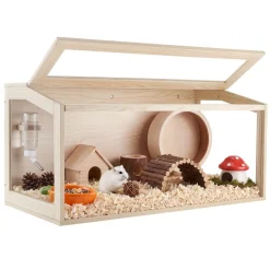 VEVOR Wooden Hamster Cage 23.8"x15.9"x15.9" 270° Viewing Hamster Habitat, Chewproof Small Animal Cage with Openable Top, Large Pet House Wood Enclosure for Syrian/Dwarf Hamsters, Guinea Pigs, Gerbils