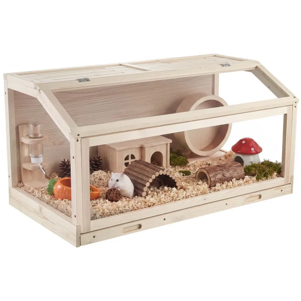 VEVOR Wooden Hamster Cage 39.4"x20.5"x19.9" 270° Viewing Hamster Habitat, Chewproof Acrylic Small Animal Cage with Openable Top, Large Pet Enclosure for Syrian/Dwarf Hamsters, Guinea Pigs & Gerbils