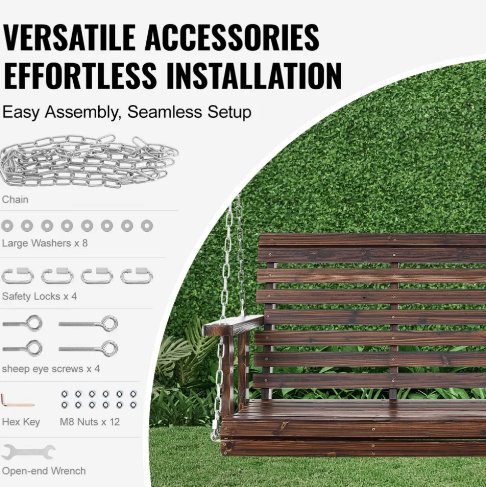 VEVOR Wooden Porch Swing 4.5 ft, Patio bench swing for Courtyard & Garden, Upgraded 880 lbs Strong Load Capacity, Heavy Duty Swing Chair Bench with Hanging Chains for Outdoors, White