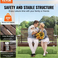 VEVOR Wooden Porch Swing 4.5 ft, Patio bench swing for Courtyard & Garden, Upgraded 880 lbs Strong Load Capacity, Heavy Duty Swing Chair Bench with Hanging Chains for Outdoors, White