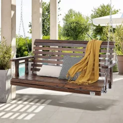 VEVOR Wooden Porch Swing 4.5 ft, Patio bench swing for Courtyard & Garden, Upgraded 880 lbs Strong Load Capacity, Heavy Duty Swing Chair Bench with Hanging Chains for Outdoors, White