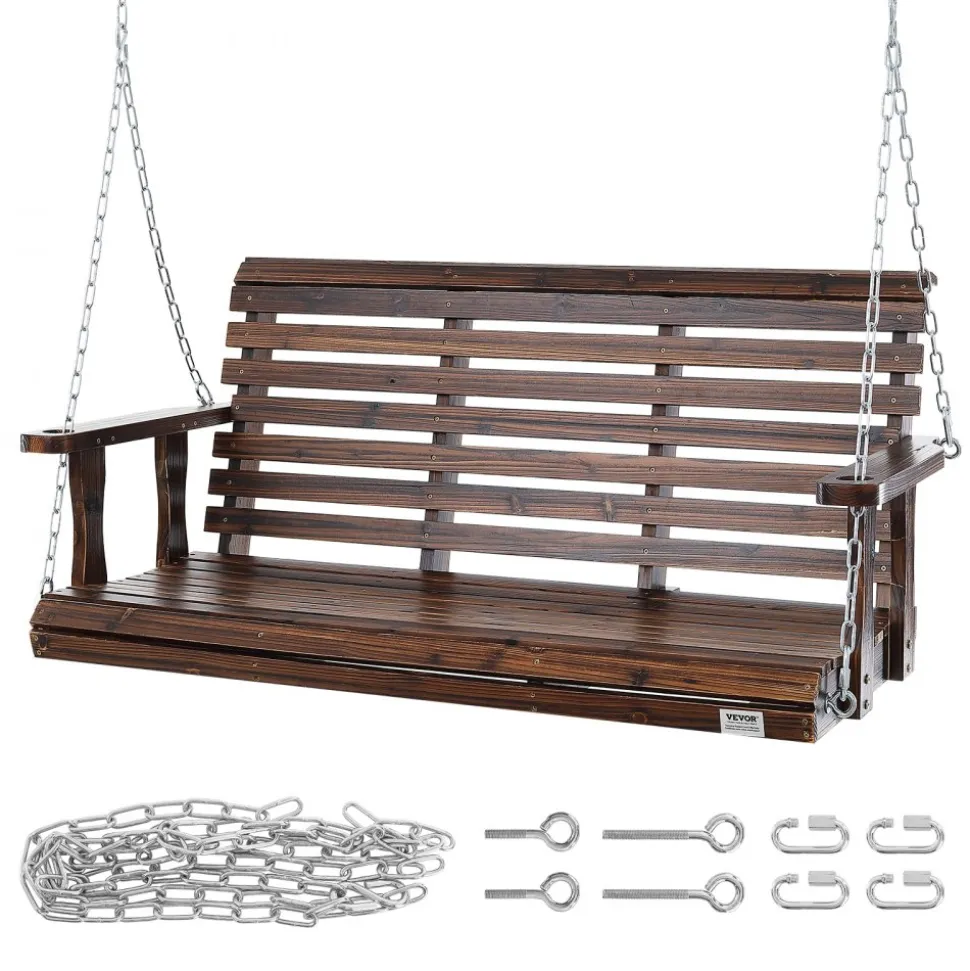 VEVOR Wooden Porch Swing 4.5 ft, Patio bench swing for Courtyard & Garden, Upgraded 880 lbs Strong Load Capacity, Heavy Duty Swing Chair Bench with Hanging Chains for Outdoors, White