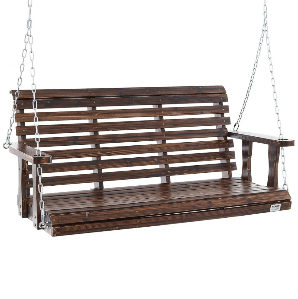VEVOR Wooden Porch Swing 4.5 ft, Patio bench swing for Courtyard & Garden, Upgraded 880 lbs Strong Load Capacity, Heavy Duty Swing Chair Bench with Hanging Chains for Outdoors, White