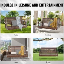 VEVOR Wooden Porch Swing 4.5 ft, Patio bench swing for Courtyard & Garden, Upgraded 880 lbs Strong Load Capacity, Heavy Duty Swing Chair Bench with Hanging Chains for Outdoors, White
