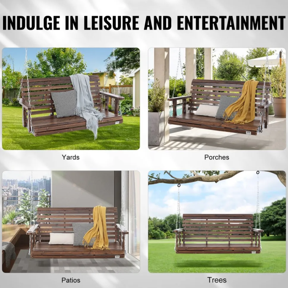 VEVOR Wooden Porch Swing 4.5 ft, Patio bench swing for Courtyard & Garden, Upgraded 880 lbs Strong Load Capacity, Heavy Duty Swing Chair Bench with Hanging Chains for Outdoors, White