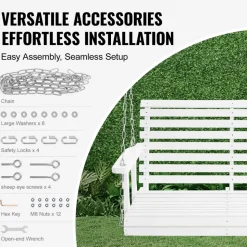 VEVOR Wooden Porch Swing 4 ft, Patio bench swing for Courtyard & Garden, Upgraded 880 lbs Strong Load Capacity, Heavy Duty Swing Chair Bench with Hanging Chains for Outdoors, White