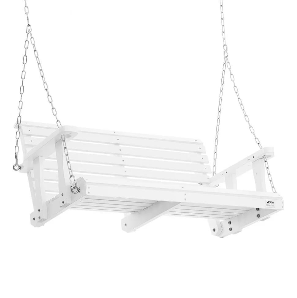 VEVOR Wooden Porch Swing 4 ft, Patio bench swing for Courtyard & Garden, Upgraded 880 lbs Strong Load Capacity, Heavy Duty Swing Chair Bench with Hanging Chains for Outdoors, White