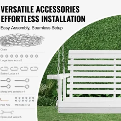 VEVOR Wooden Porch Swing 5.5 ft, Patio bench swing for Courtyard & Garden, Upgraded 880 lbs Strong Load Capacity, Heavy Duty Swing Chair Bench with Hanging Chains for Outdoors, White