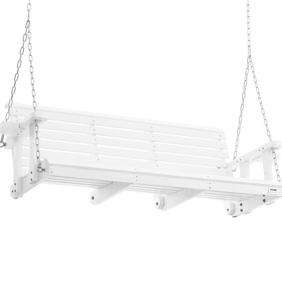 VEVOR Wooden Porch Swing 5.5 ft, Patio bench swing for Courtyard & Garden, Upgraded 880 lbs Strong Load Capacity, Heavy Duty Swing Chair Bench with Hanging Chains for Outdoors, White