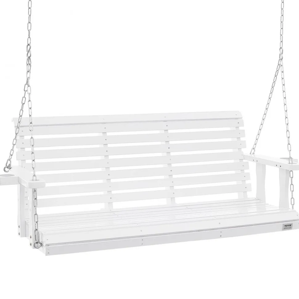 VEVOR Wooden Porch Swing 5.5 ft, Patio bench swing for Courtyard & Garden, Upgraded 880 lbs Strong Load Capacity, Heavy Duty Swing Chair Bench with Hanging Chains for Outdoors, White