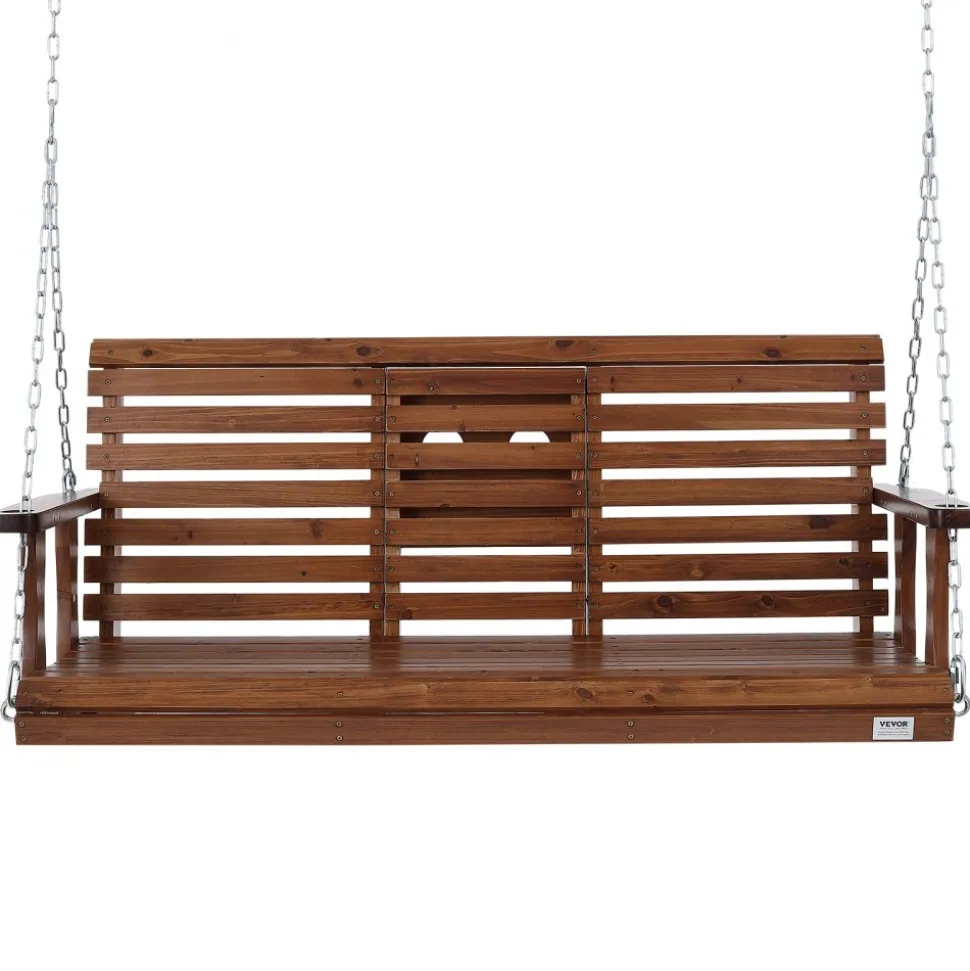 VEVOR Wooden Porch Swing 5 ft, Patio bench swing for Courtyard & Garden, Upgraded 880 lbs Strong Load Capacity, Heavy Duty Swing Chair Bench with Hanging Chains for Outdoors, Brown