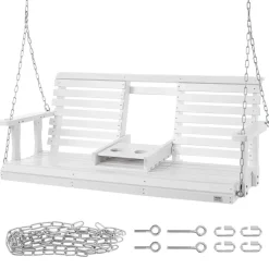 VEVOR Wooden Porch Swing 5 ft, Patio bench swing for Courtyard & Garden, Upgraded 880 lbs Strong Load Capacity, Heavy Duty Swing Chair Bench with Hanging Chains for Outdoors, White