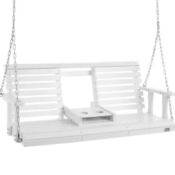 VEVOR Wooden Porch Swing 5 ft, Patio bench swing for Courtyard & Garden, Upgraded 880 lbs Strong Load Capacity, Heavy Duty Swing Chair Bench with Hanging Chains for Outdoors, White