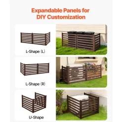 VEVOR Wooden Privacy Fence, 48 x 37 inch Air Conditioner Fence, 3 Panel Solid Outdoor Wood Privacy Screen with Metal Stakes, Steel Frame, Trash Can Hider Fences Suitable for Garden, Pool