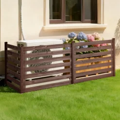 VEVOR Wooden Privacy Fence, 48 x 37 inch Air Conditioner Fence, 3 Panel Solid Outdoor Wood Privacy Screen with Metal Stakes, Steel Frame, Trash Can Hider Fences Suitable for Garden, Pool