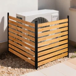 VEVOR Wooden Privacy Fence, 48 x 49 x 28 inch Air Conditioner Fence, 2 Panel Solid Outdoor Wood Privacy Screen with Metal Stakes, Steel Frame, Trash Can Hider Fences Suitable for Garden, Pool
