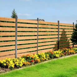 VEVOR Wooden Privacy Fence, 48 x 49 x 28 inch Air Conditioner Fence, 2 Panel Solid Outdoor Wood Privacy Screen with Metal Stakes, Steel Frame, Trash Can Hider Fences Suitable for Garden, Pool