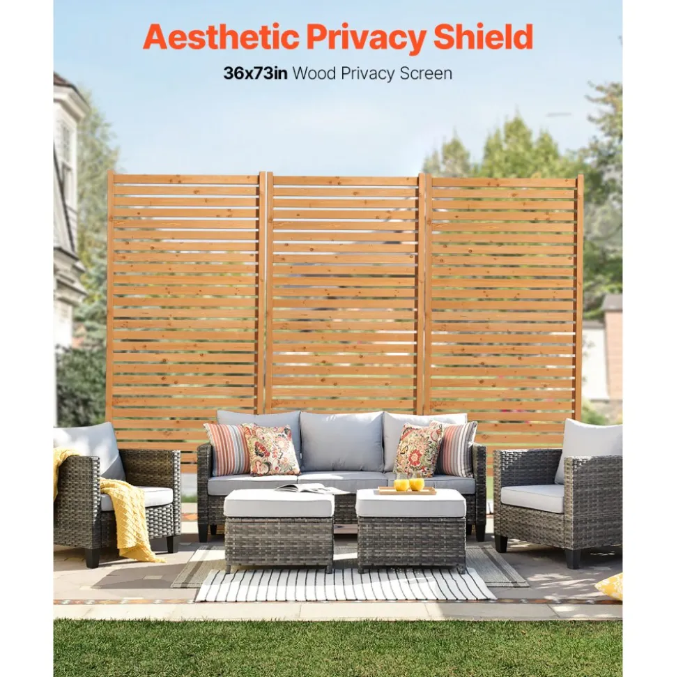 VEVOR Wooden Privacy Screen, 36" W x 76" H Outdoor Privacy Screen, Freestanding Wood Privacy Panel with Stand, Decorative Patio Privacy Screen, Outdoor Divider for Balcony Patio Lawn Garden