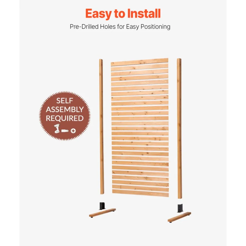VEVOR Wooden Privacy Screen, 36" W x 76" H Outdoor Privacy Screen, Freestanding Wood Privacy Panel with Stand, Decorative Patio Privacy Screen, Outdoor Divider for Balcony Patio Lawn Garden