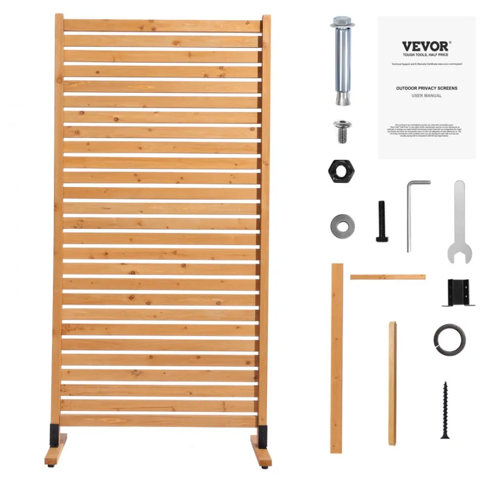 VEVOR Wooden Privacy Screen, 36" W x 76" H Outdoor Privacy Screen, Freestanding Wood Privacy Panel with Stand, Decorative Patio Privacy Screen, Outdoor Divider for Balcony Patio Lawn Garden