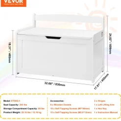 VEVOR Wooden Toy Chest for Kids, Toddler Toy Storage Box with Flip-Top Lid and Safety Hinge, 32.68 x 17.91 x 24.02