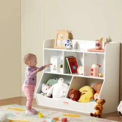 VEVOR Wood Kid Storage Cubby, Toy Storage Organizer with Bookshelf, 5-Cubby Wood Toy Storage Cabinet, Children Book Toy Shelf for Kids Room, Playroom, Kindergarten, Nursery, White
