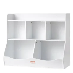 VEVOR Wood Kid Storage Cubby, Toy Storage Organizer with Bookshelf, 5-Cubby Wood Toy Storage Cabinet, Children Book Toy Shelf for Kids Room, Playroom, Kindergarten, Nursery, White