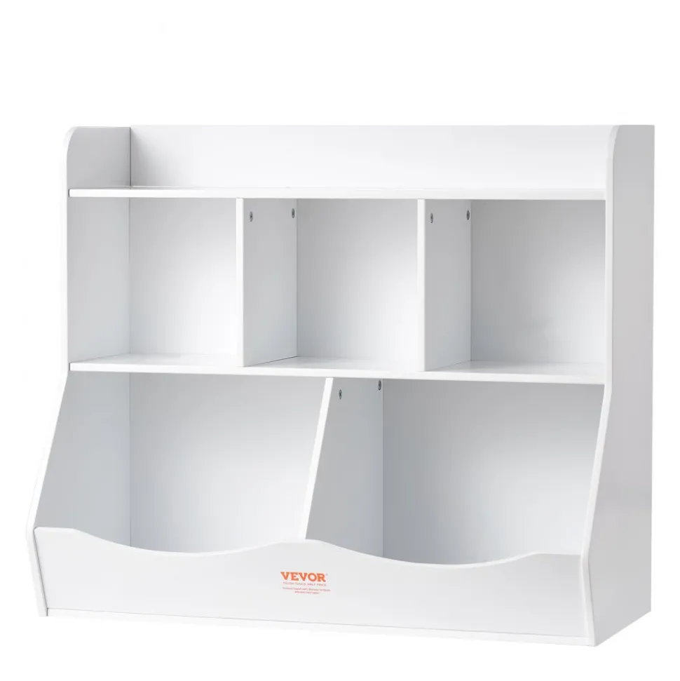 VEVOR Wood Kid Storage Cubby, Toy Storage Organizer with Bookshelf, 5-Cubby Wood Toy Storage Cabinet, Children Book Toy Shelf for Kids Room, Playroom, Kindergarten, Nursery, White
