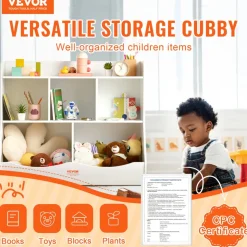 VEVOR Wood Kid Storage Cubby, Toy Storage Organizer with Bookshelf, 5-Cubby Wood Toy Storage Cabinet, Children Book Toy Shelf for Kids Room, Playroom, Kindergarten, Nursery, White