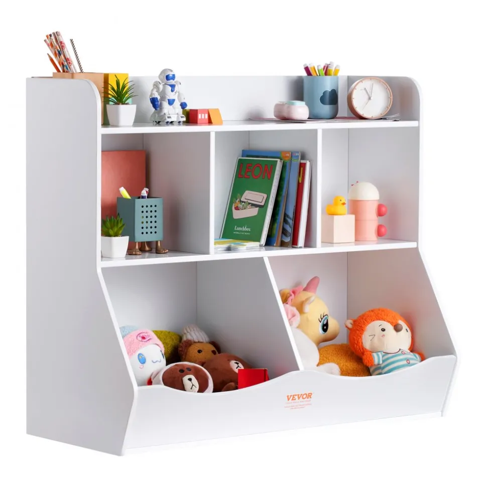 VEVOR Wood Kid Storage Cubby, Toy Storage Organizer with Bookshelf, 5-Cubby Wood Toy Storage Cabinet, Children Book Toy Shelf for Kids Room, Playroom, Kindergarten, Nursery, White