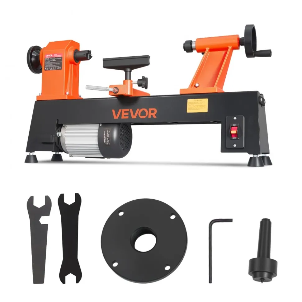 VEVOR Wood Lathe 3/4 HP 12" x 18" Benchtop Wood Lathe Machine 5 Speeds, 780/1320/1920/2640/3840 RPM, with Tool Rest, Wrenches, Faceplate, Heavy Duty, for Beginner Professional Woodworking, Woodturning