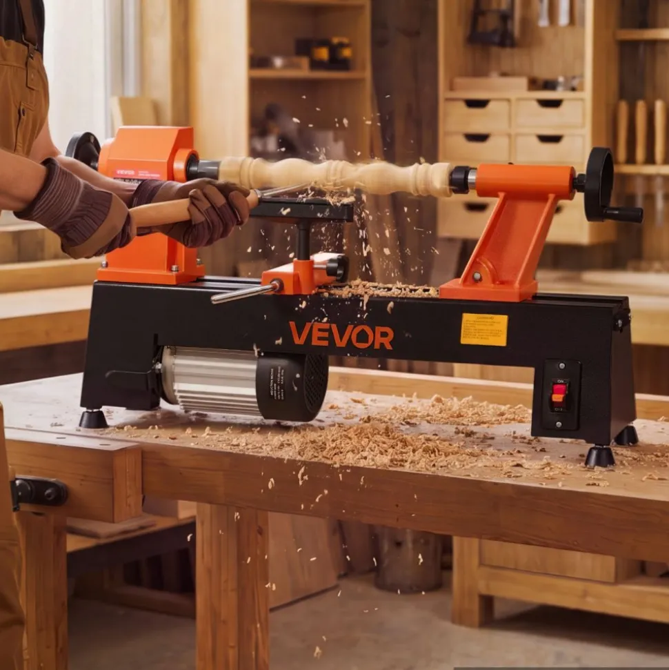 VEVOR Wood Lathe 3/4 HP 12" x 18" Benchtop Wood Lathe Machine 5 Speeds, 780/1320/1920/2640/3840 RPM, with Tool Rest, Wrenches, Faceplate, Heavy Duty, for Beginner Professional Woodworking, Woodturning