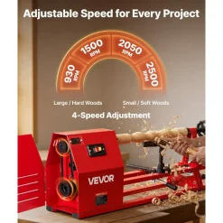 VEVOR Wood Lathe 1/2 HP 10" x 18" Benchtop Wood Lathe Machine 5 Speeds, 780/1320/1920/2640/3840 RPM, with Tool Rest, Wrenches, Feet, Heavy Duty, for Beginners DIY Enthusiasts Woodworking, Woodturning