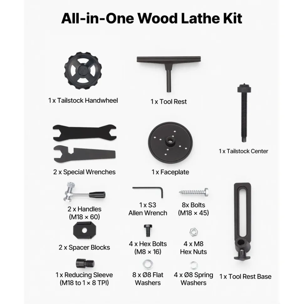 VEVOR Wood Lathe 1/2 HP 10" x 18" Benchtop Wood Lathe Machine 5 Speeds, 780/1320/1920/2640/3840 RPM, with Tool Rest, Wrenches, Feet, Heavy Duty, for Beginners DIY Enthusiasts Woodworking, Woodturning